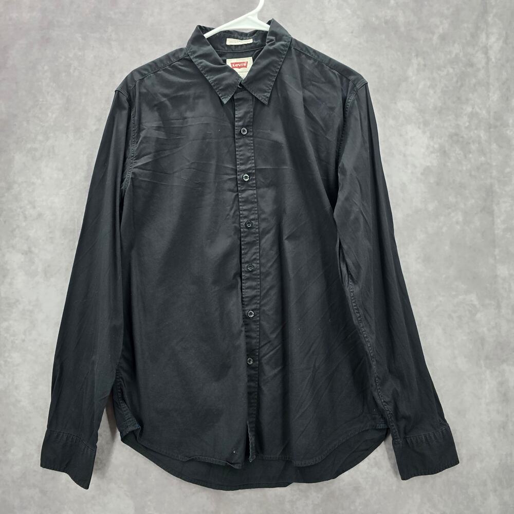 Levis Strauss Black Slim Fit Long‎ Sleeve Button Down Cotton Mens Shirt Large